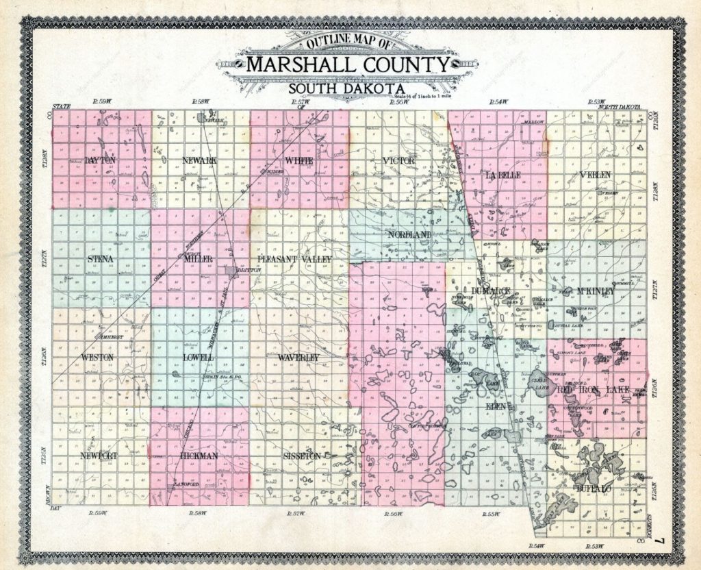 1910 Outline Map of Marshall County, South Dakota